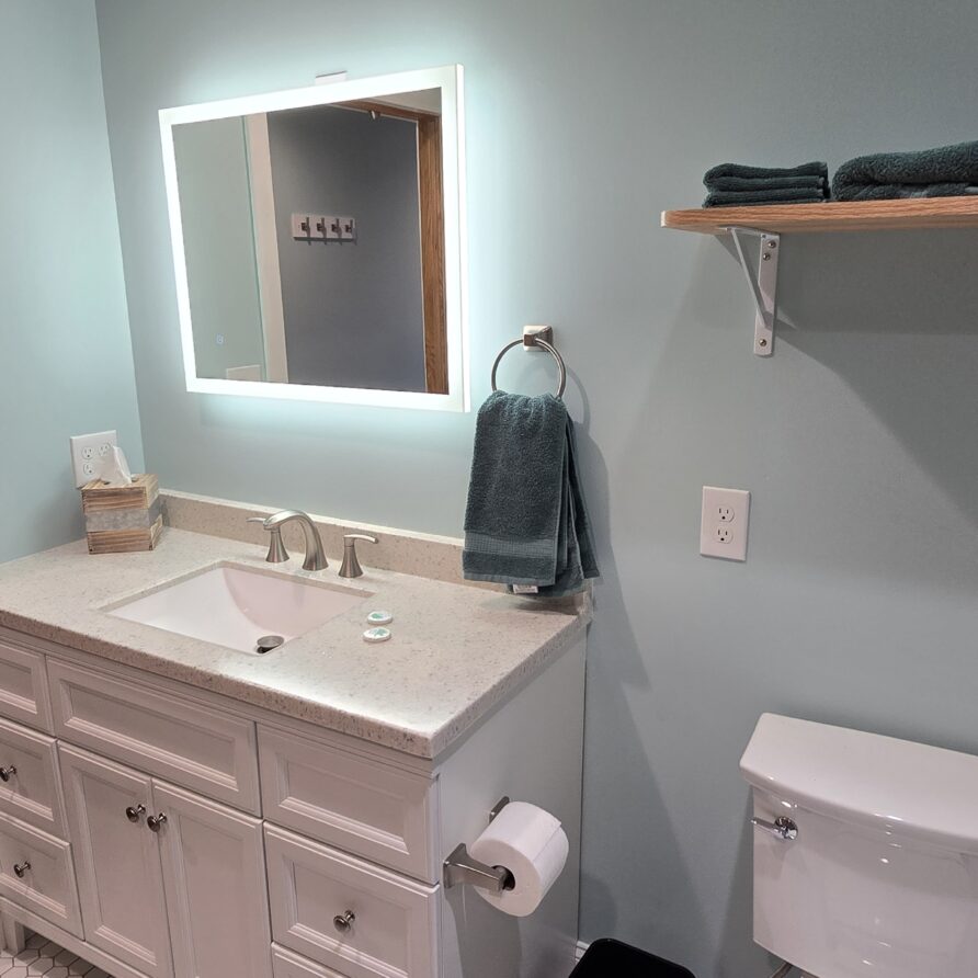 Suite 1 bathroom lighted mirror in Suite 1 at the London Guest House