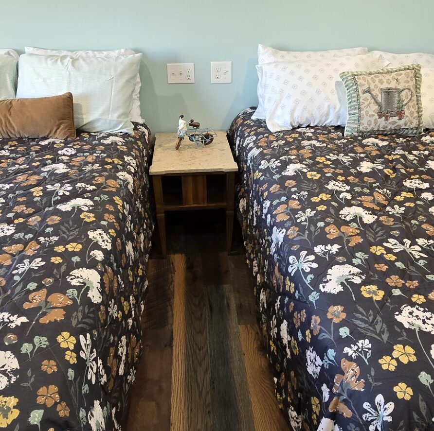 View from foot of beds in Suite 2 at the London Guest House